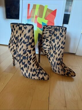 Sam Edelman Wren Leopard Print Pointed Toe Stiletto Ankle Boots - size 10